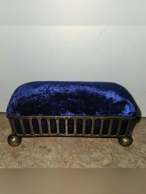 Antique Victorian Blue Velvet Epns Casket Coffin Hatpin Jewellery Box
